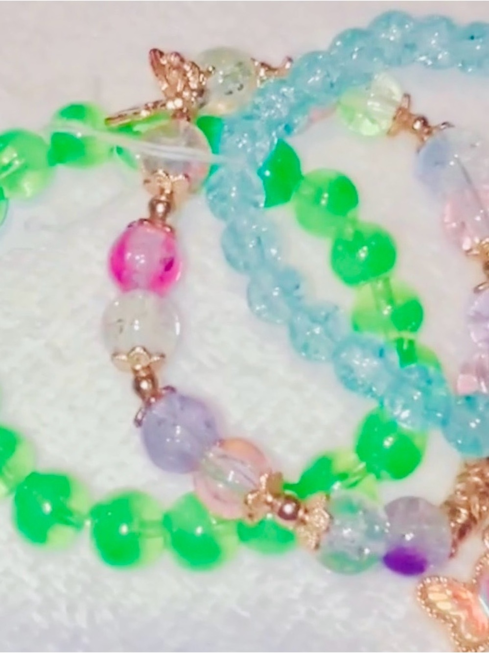 SALE!!! NWT Set of 3 Charmed Bracelets Trio Green/Aqua/Gold Elephant/Butterflies
